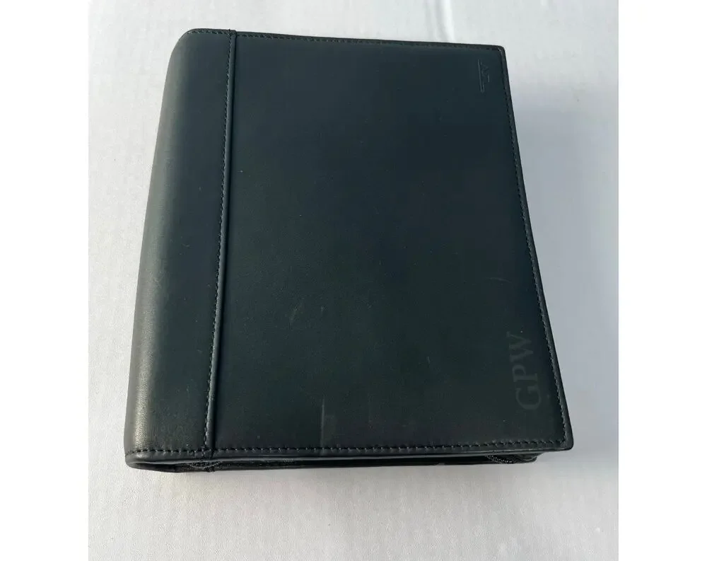 Tumi Black Leather Zip Around Travel Organizer Planner Passport Holder Folio